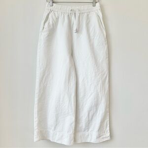 MONKI | RELAXED FIT WIDE LEG CROPPED CULOTTE ELASTIC WAIST PANTS CANVAS COTTON